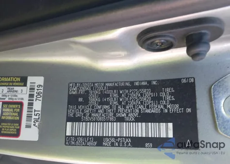 2008 Toyota Tundra Limited 5.7L V8 z USA, uszkodzony, nr VIN 5TBDV58108S517863